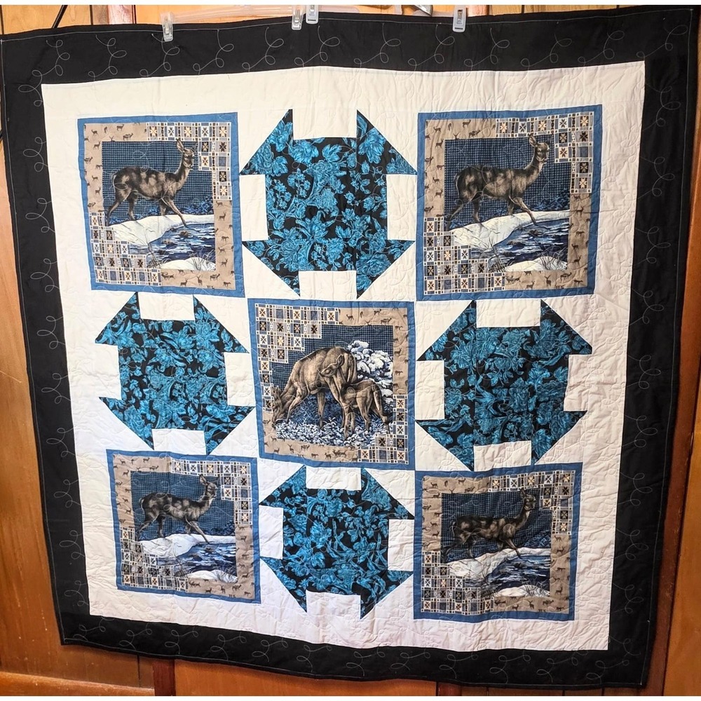 White Tail Deer Lap Quilt Wall Hanging 64"X66" Hunter Cabin Father's Day Gift